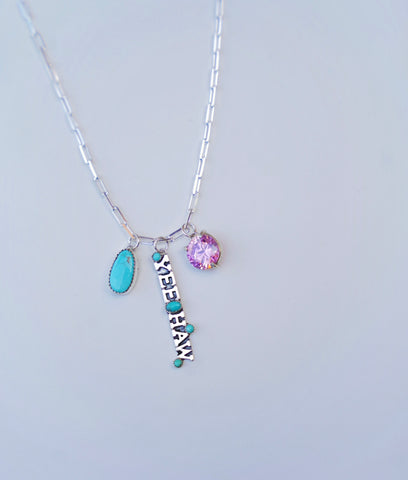 YEE HAW Turquoise and Pink Gem Necklace