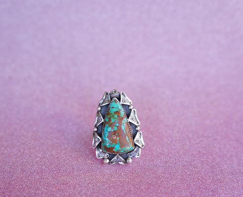 Hand Stamped Royston Turquoise Ring (8.5)