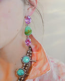 Pink Gemstone and Royston Turquoise Earrings