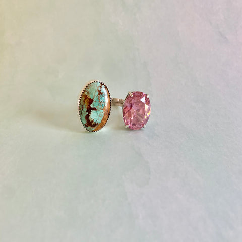 Royston Turquoise Pink Gem Ring (7.5)