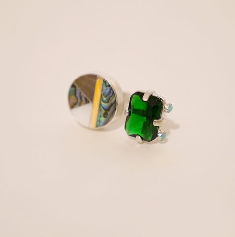 Gem and Inlay Shell Ring (Size 8.5)