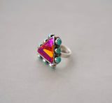 Fire Crystal and Turquoise Ring (Size 7)