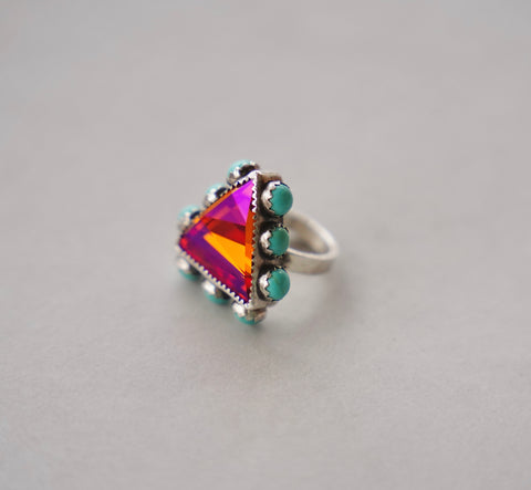 Fire Crystal and Turquoise Ring (Size 7)
