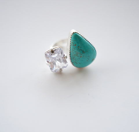 Adjustable Gem and Turquoise Ring (Size 9)