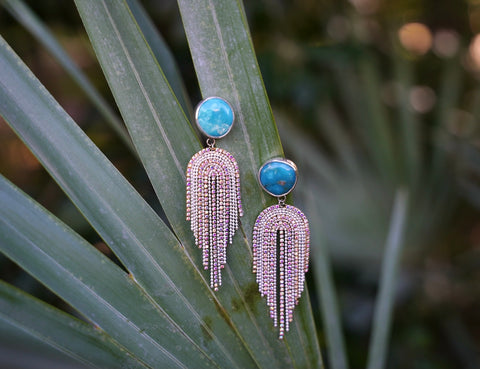 Kingman Turquoise and Rhinestone Earrings