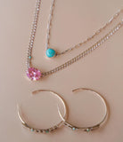 Turquoise Pink Gem Necklace (18”)