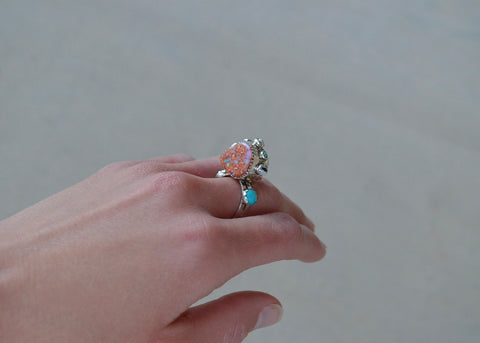 Jumbo Opal and Royston Turquoise Ring (size 8)