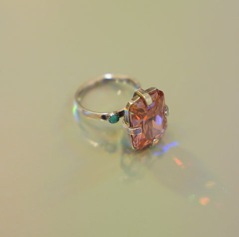 Gem and Turquoise Solitaire Ring (Size 7.5)