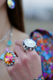 Iridescent Crystal and Turquoise Ring (Size 8.5)