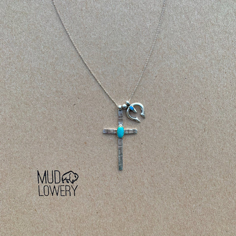 Kingman Turquoise Cross and Naja Necklace