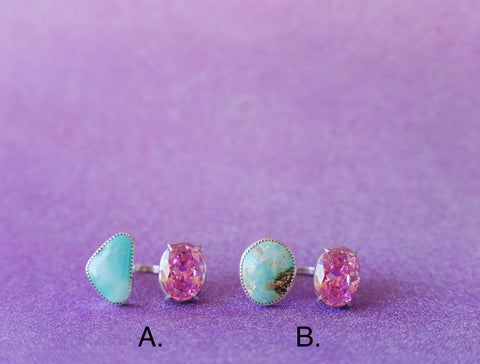 Royston Turquoise and Pink Gem Rings (size 8)