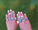 Adjustable Royston Turquoise and Gem Rings