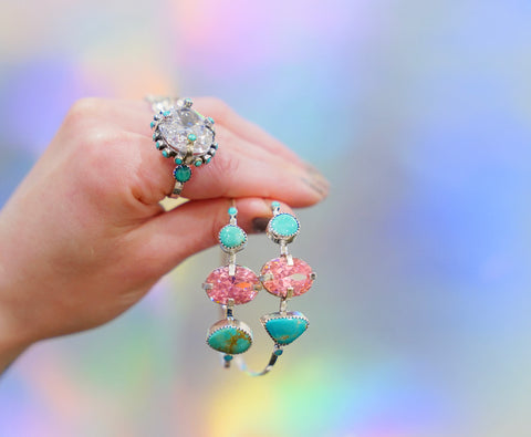 Royston Turquoise and Pink Gem Hoops