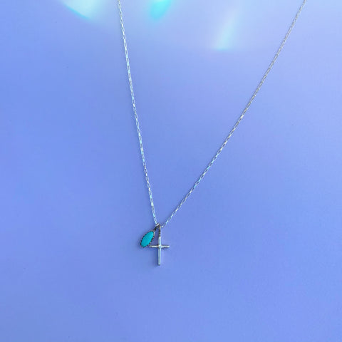 Dainty Kingman Turquoise Cross Necklace