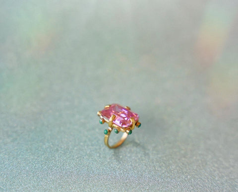 Vintage Style Pink Gem and Turquoise Ring (Size 6.5)