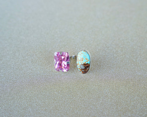 Adjustable Royston Turquoise and Pink Gem Ring (8)