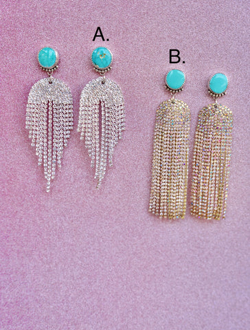 Royston Turquoise and Rhinestone Earrings