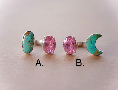 Adjustable Turquoise and Pink Gem Rings (size 8)