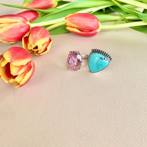 Royston Turquoise and Pink Gem Ring (8.5)