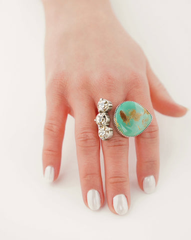Royston Turquoise and Crystal Ring (Size 8)