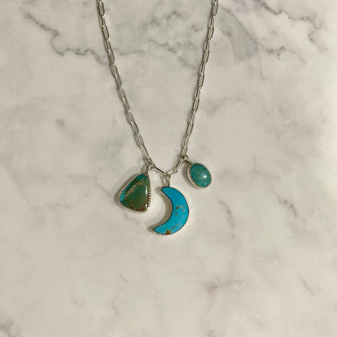 Multi Stone Moon Turquoise Necklace (18”)