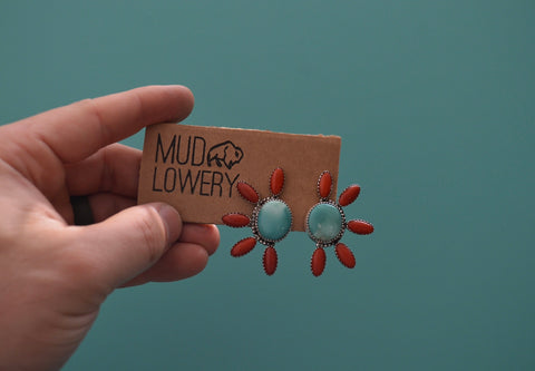Royston Turquoise and Bamboo Coral Earrings